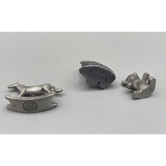 Lot of 3 Vintage Pewter Figures Two Teddy Bears & Rocking Horse Stamped Dated - Picture 3 of 8